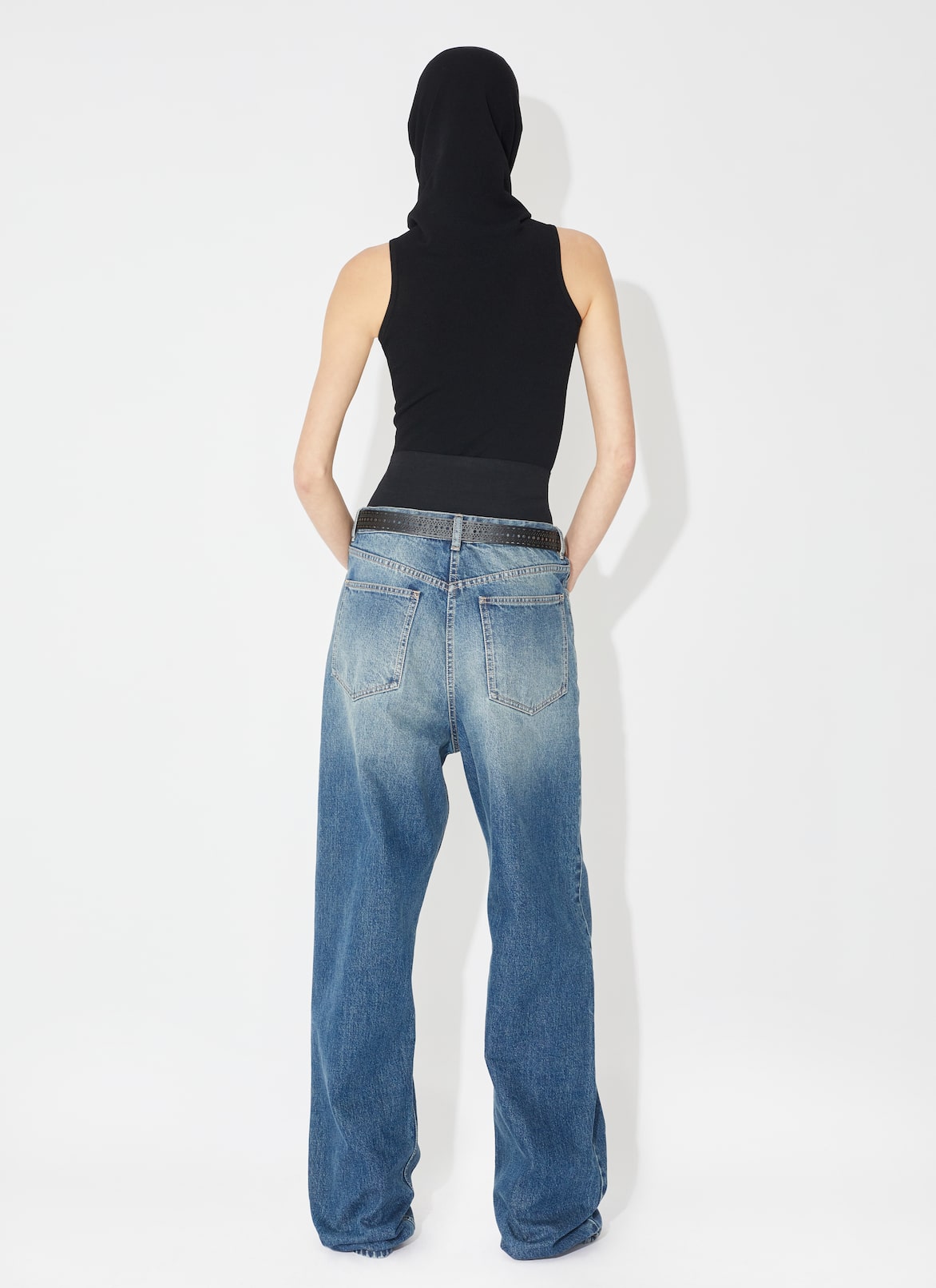 Knit belt denim pant ALAÏA BLUE KNIT BELT DENIM PANT